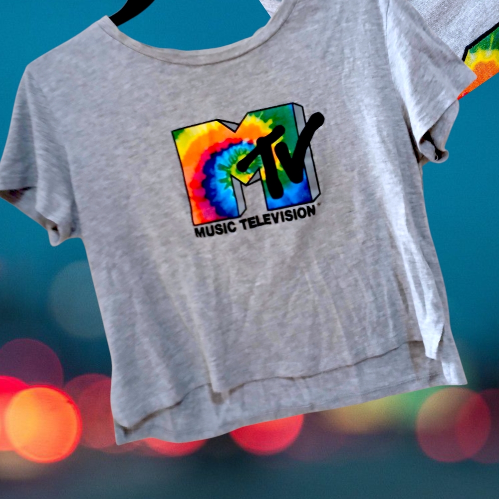 MTV Gray Crop Top with Rainbow Logo